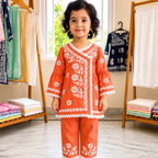 Coral Blossom Embroidered Co-ord Set