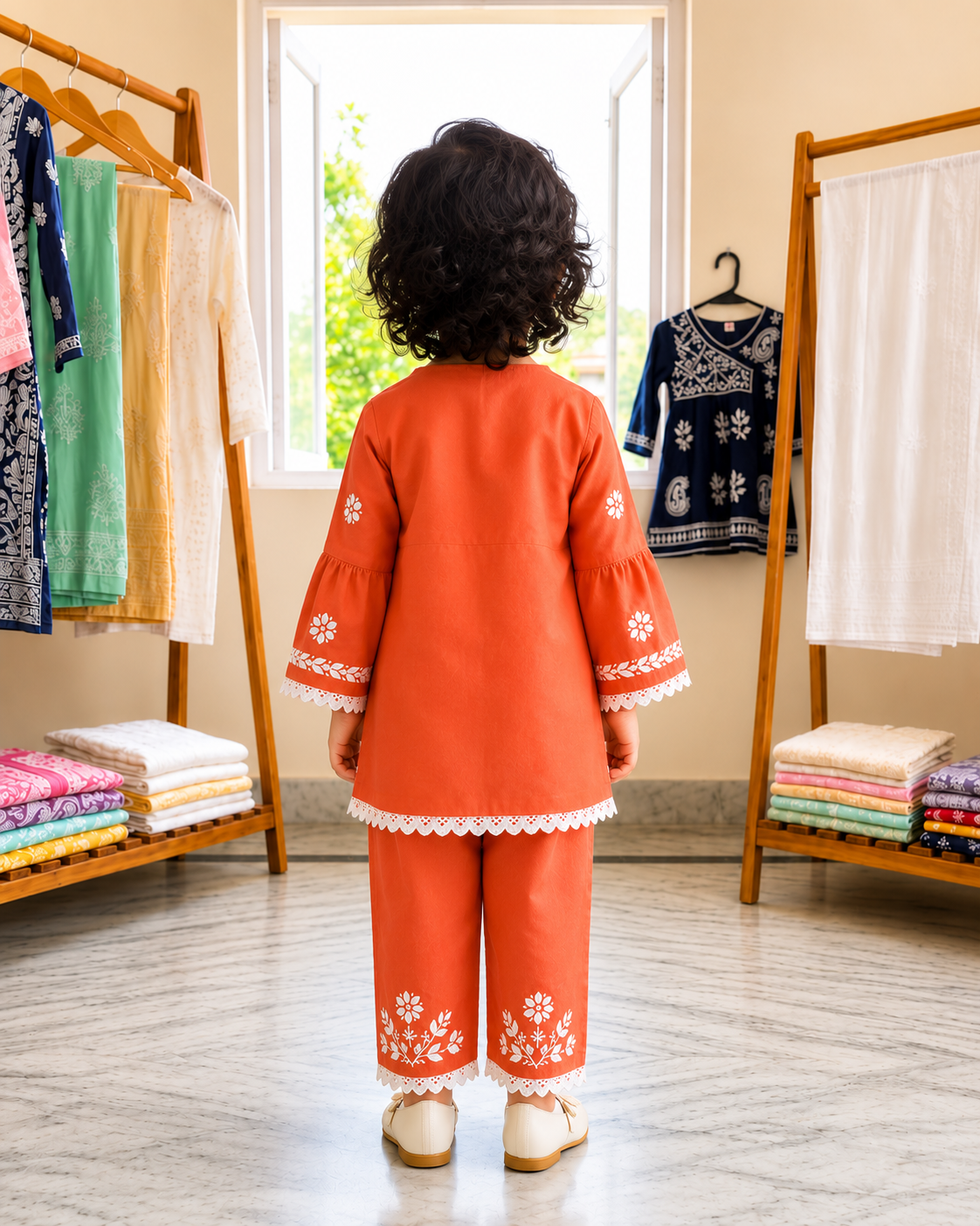 Coral Blossom Embroidered Co-ord Set