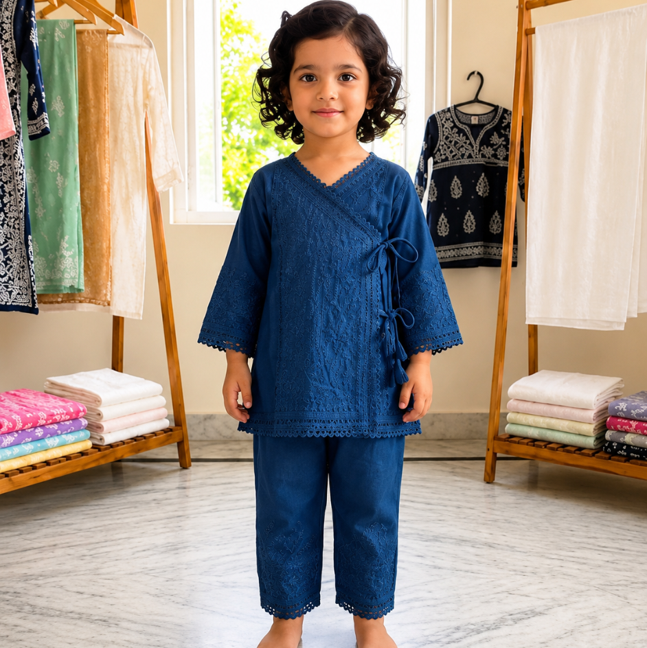 Midnight Bloom Navy Blue Embroidered Co-ord Set
