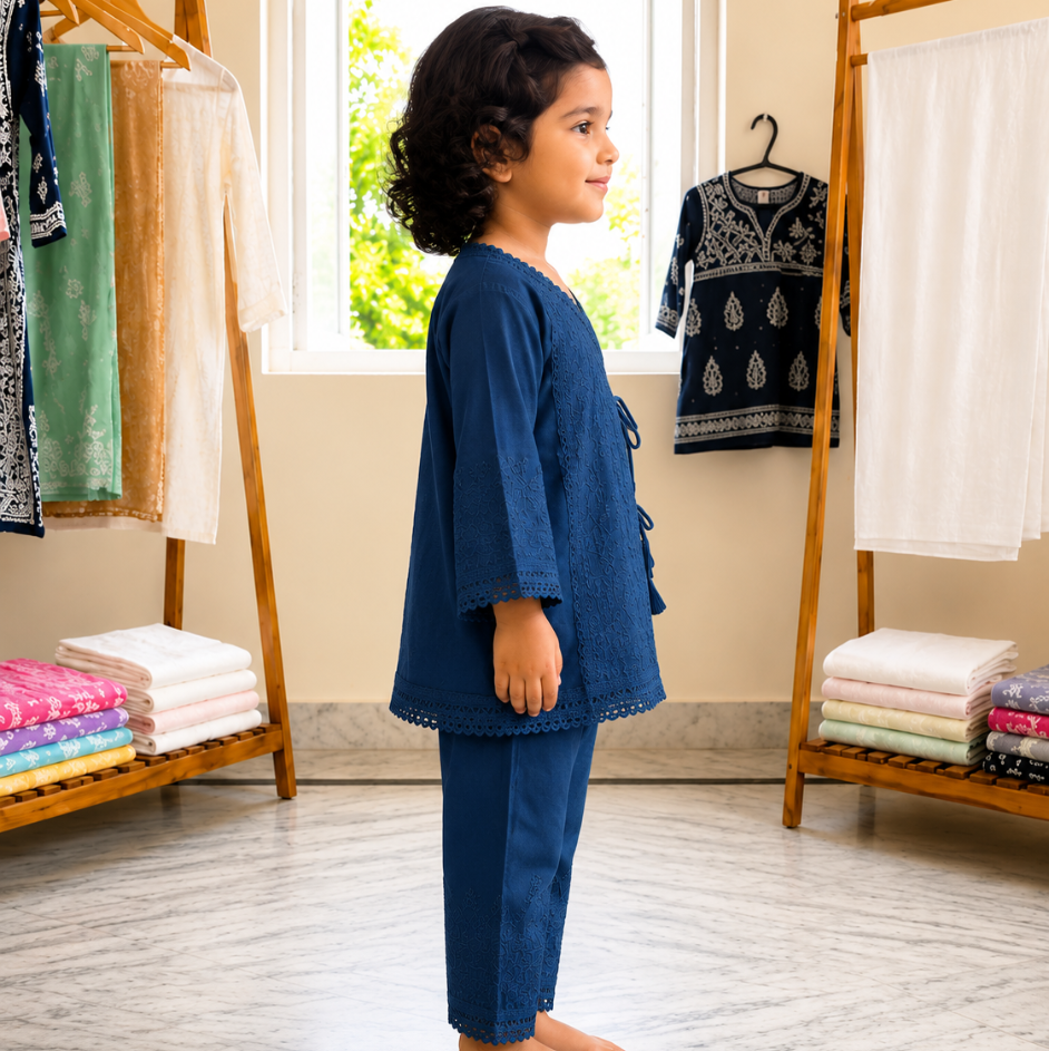 Midnight Bloom Navy Blue Embroidered Co-ord Set