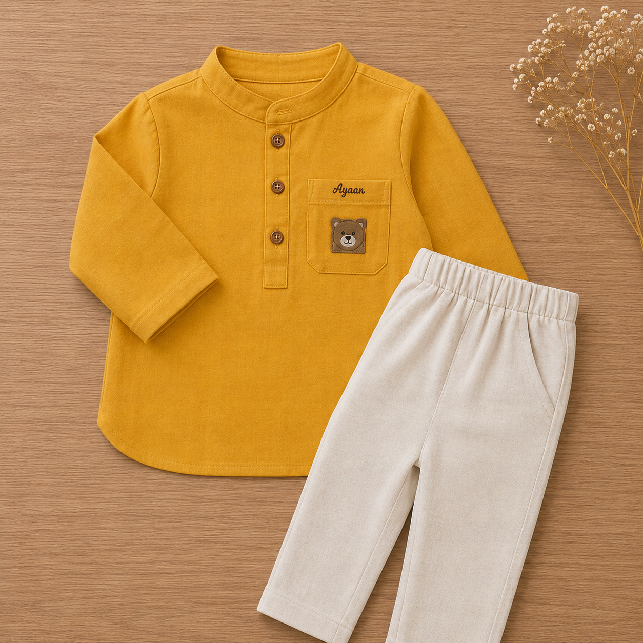 Teddy Tales Personalized Kurta Set –  Yellow