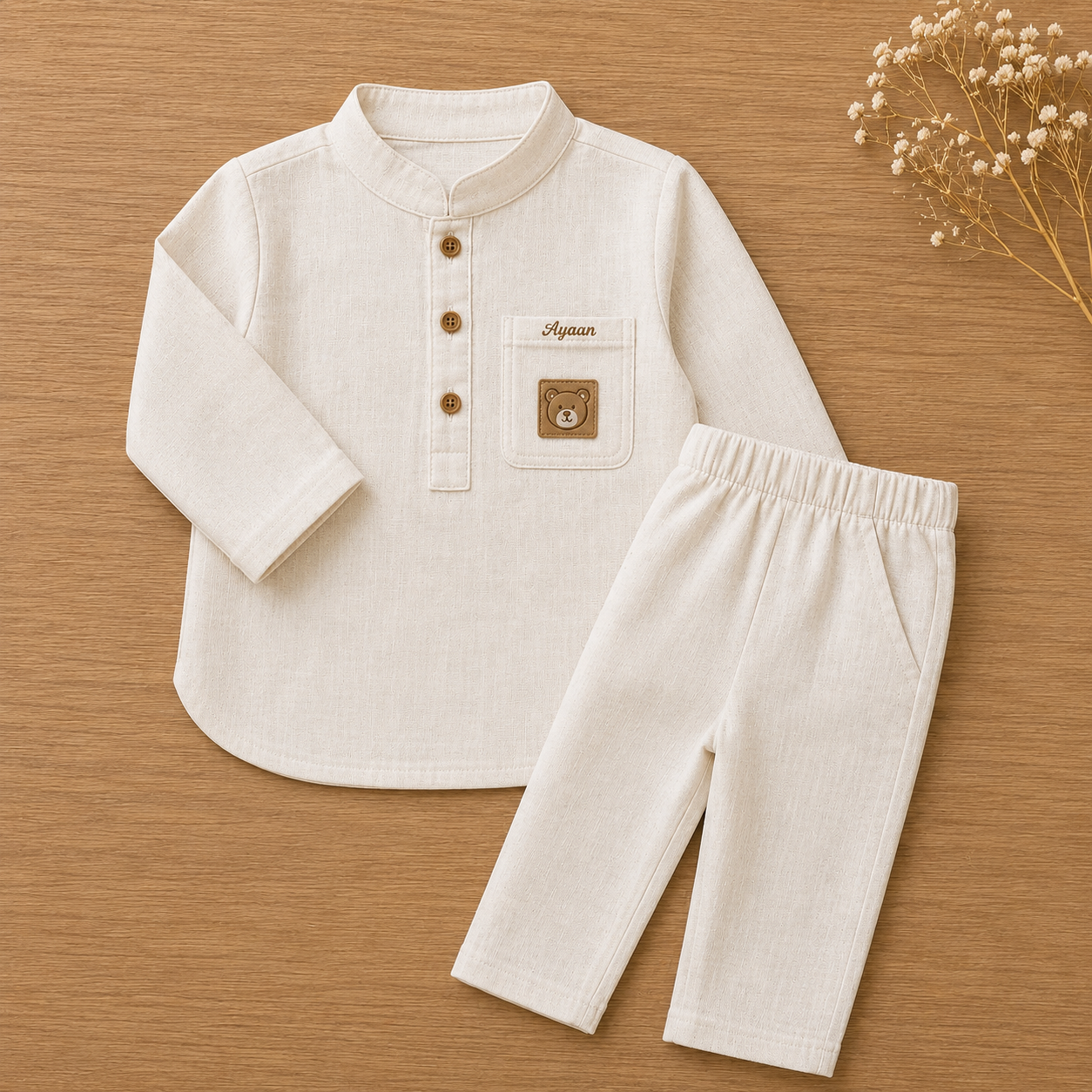 Teddy Tales Personalized Kurta Set – Ivory