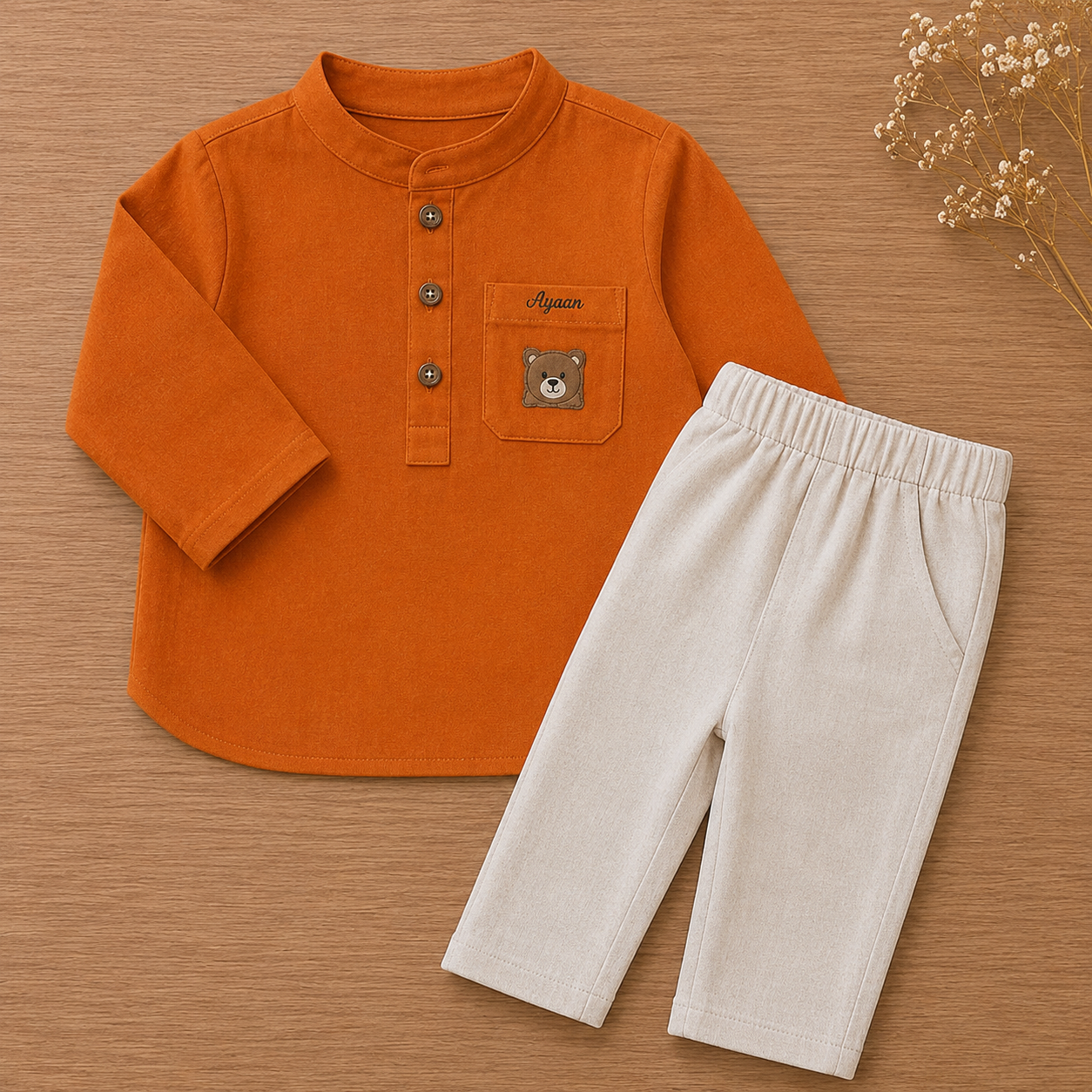 Teddy Tales Personalized Kurta Set – Rust