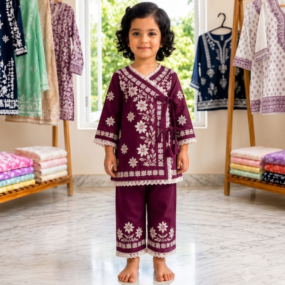 Royal Purple Embroidered Angrakha Co-ord Set