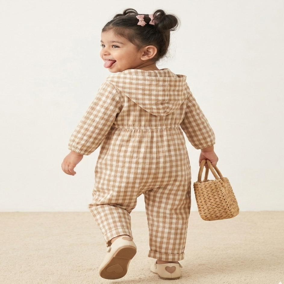 Latte Lane Hooded Customised Jumpsuit - Oatmeal Beige