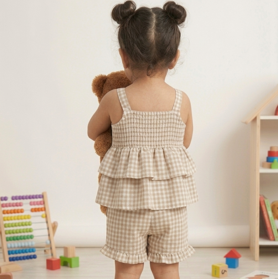 Little Latte Ruffle Co-ord Set - Beige