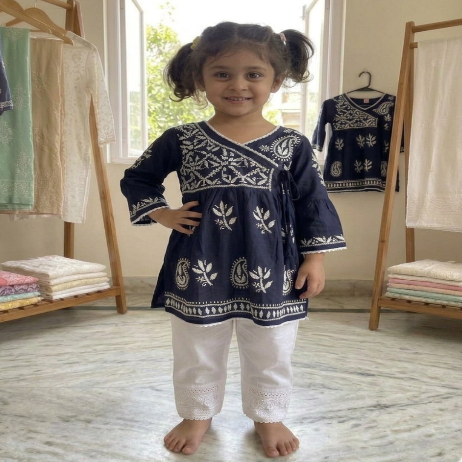 Midnight Meadow Kurta with Cutwork Straight Pant - Indigo