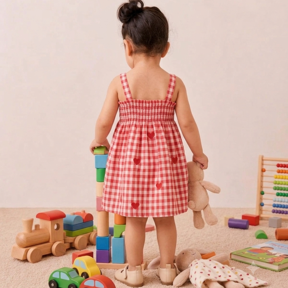 Rosy Bloom Heart Smocked Dress - Rose
