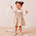 Pine Heart Smocked Dress with Tshirt - Beige
