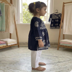 Midnight Meadow Kurta with Cutwork Straight Pant - Indigo