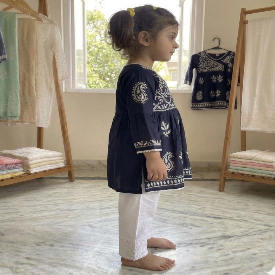 Midnight Meadow Kurta with Cutwork Straight Pant - Indigo