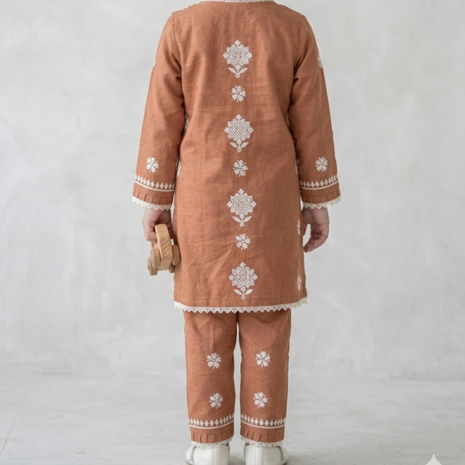 Rust Petal Chikankari Kurta Set