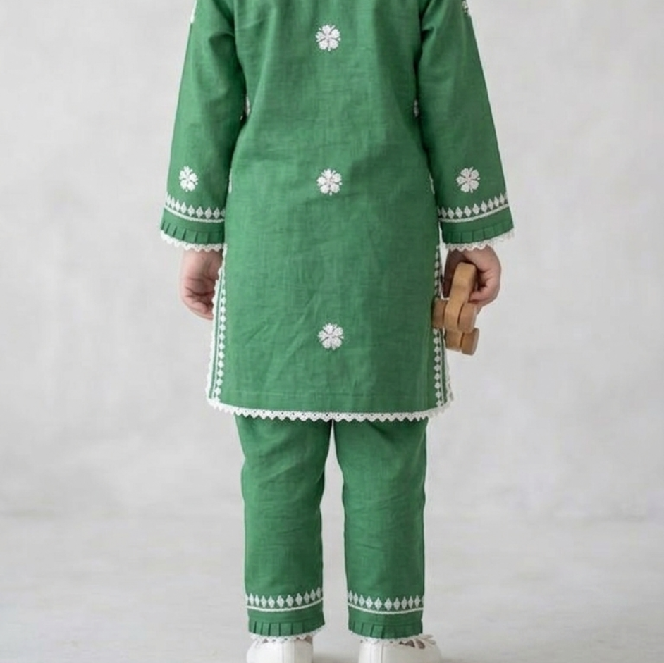 Gulnaar Chikakari Cotton Kurta Set - Green