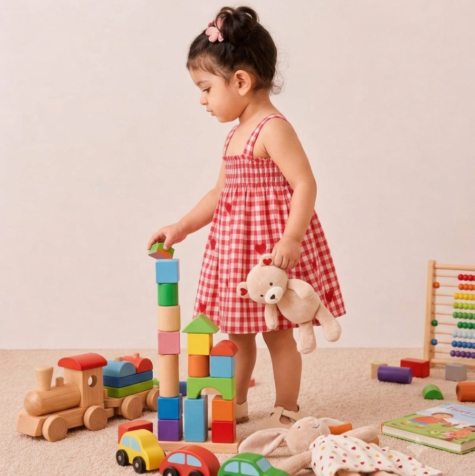 Rosy Bloom Heart Smocked Dress - Rose