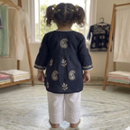 Midnight Meadow Kurta with Cutwork Straight Pant - Indigo