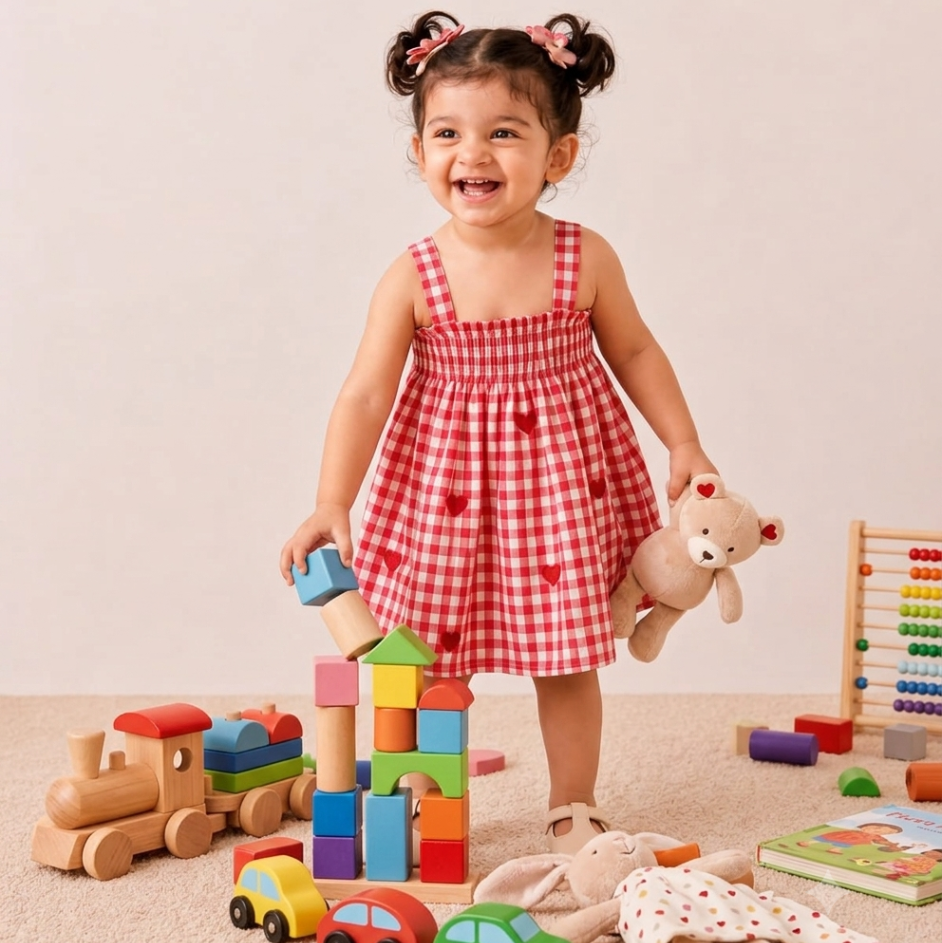 Rosy Bloom Heart Smocked Dress - Rose