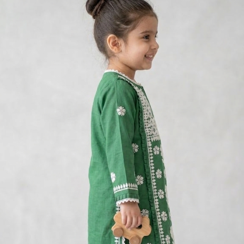 Gulnaar Chikakari Cotton Kurta Set - Green
