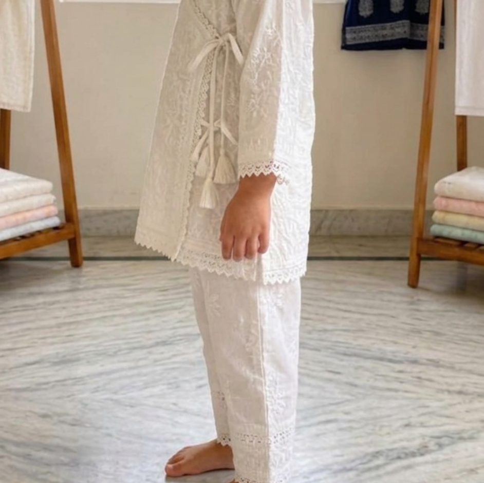 Noor Chikankari Angrakha Kurta Set - Ivory