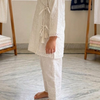 Noor Chikankari Angrakha Kurta Set - Ivory