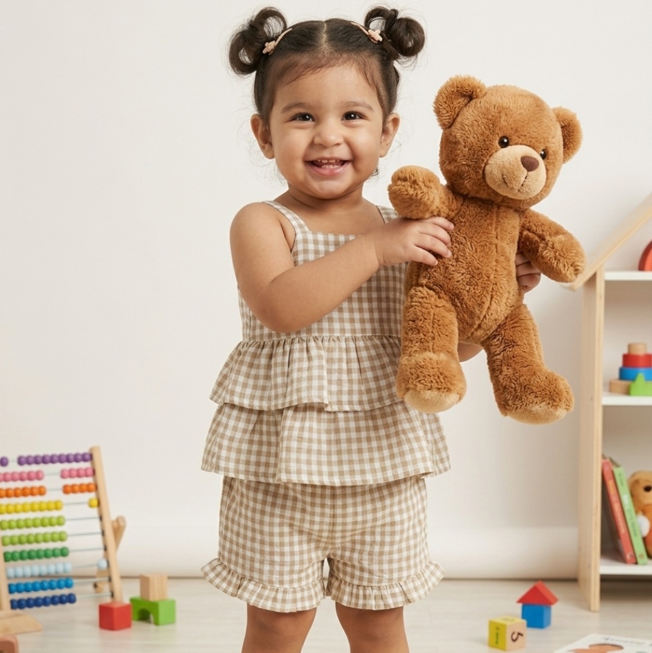 Little Latte Ruffle Co-ord Set - Beige