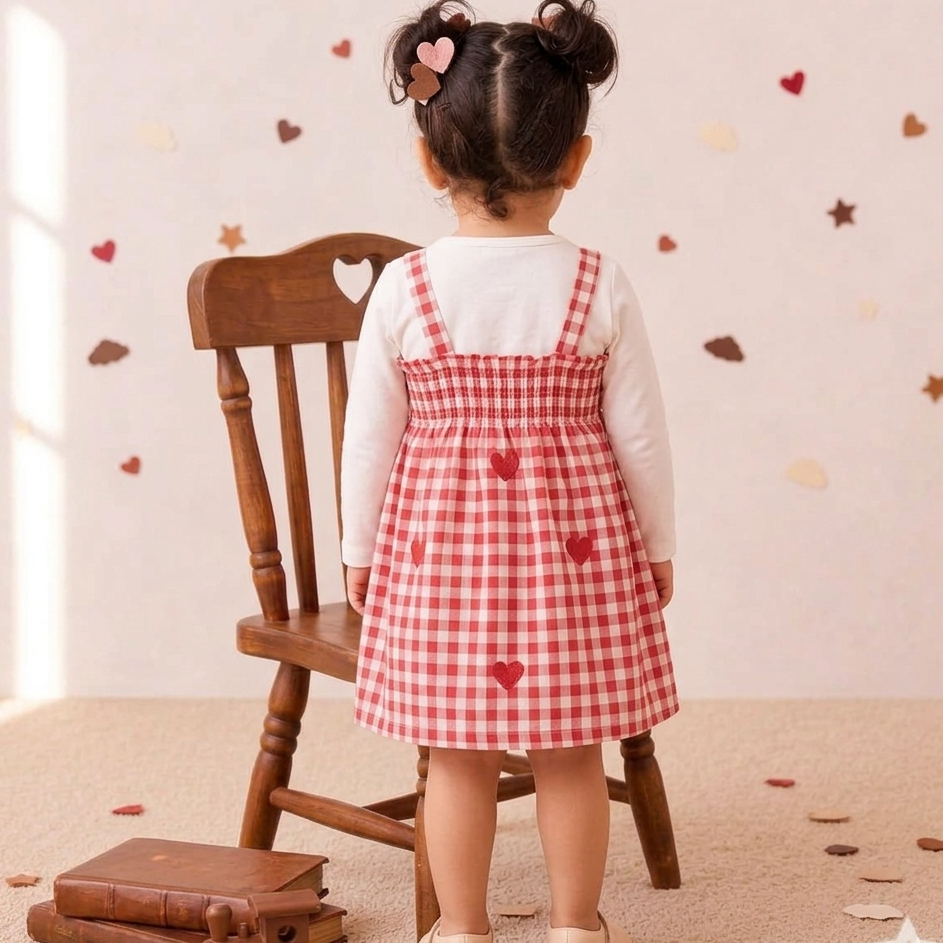 Rosy Bloom Heart Smocked Dress with Tshirt - Rose