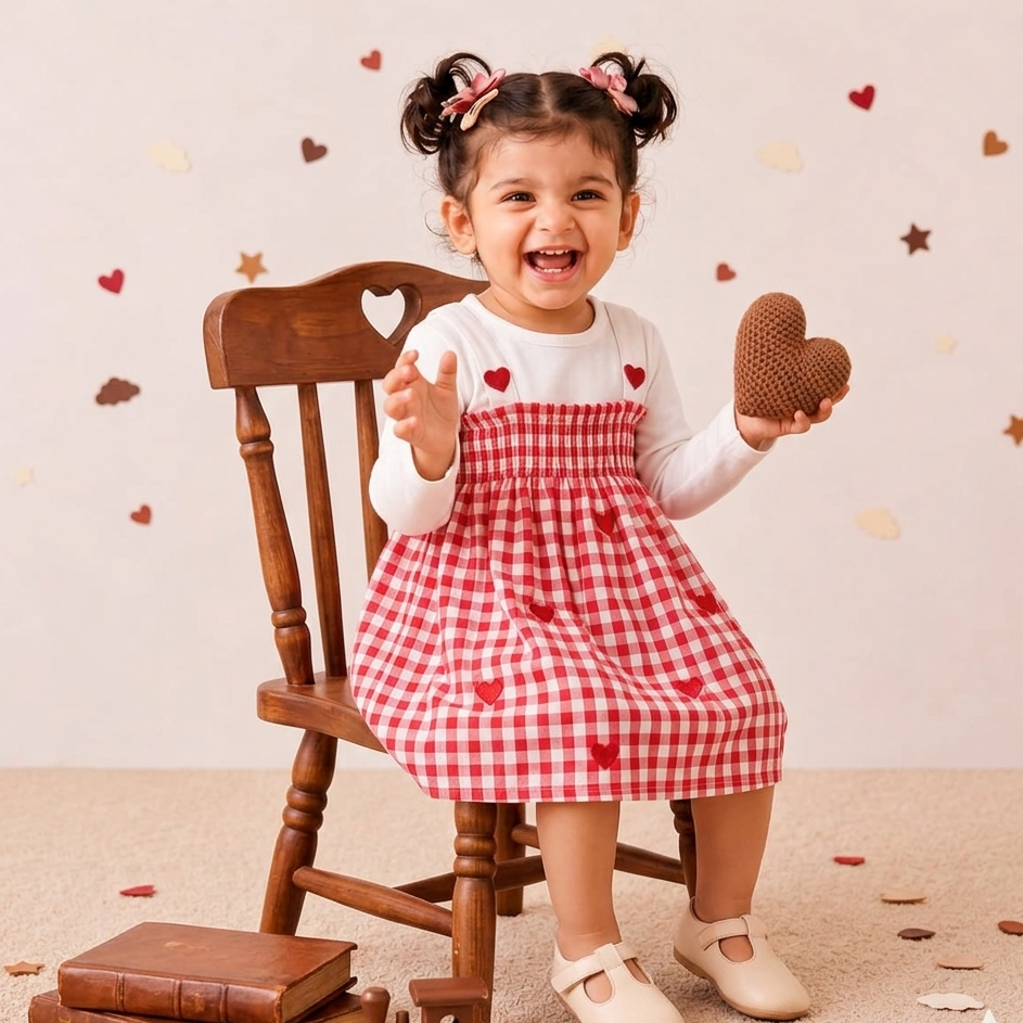 Rosy Bloom Heart Smocked Dress with Tshirt - Rose