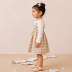 Pine Heart Smocked Dress with Tshirt - Beige