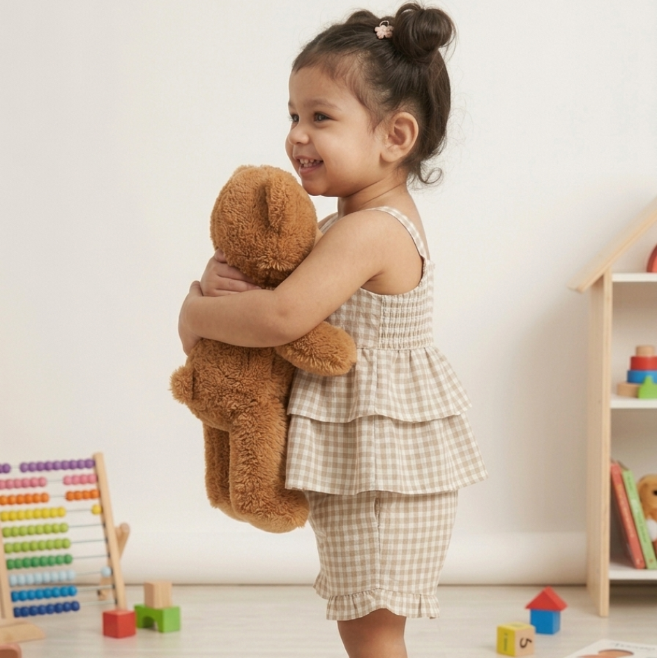 Little Latte Ruffle Co-ord Set - Beige