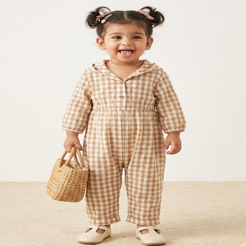 Latte Lane Hooded Customised Jumpsuit - Oatmeal Beige