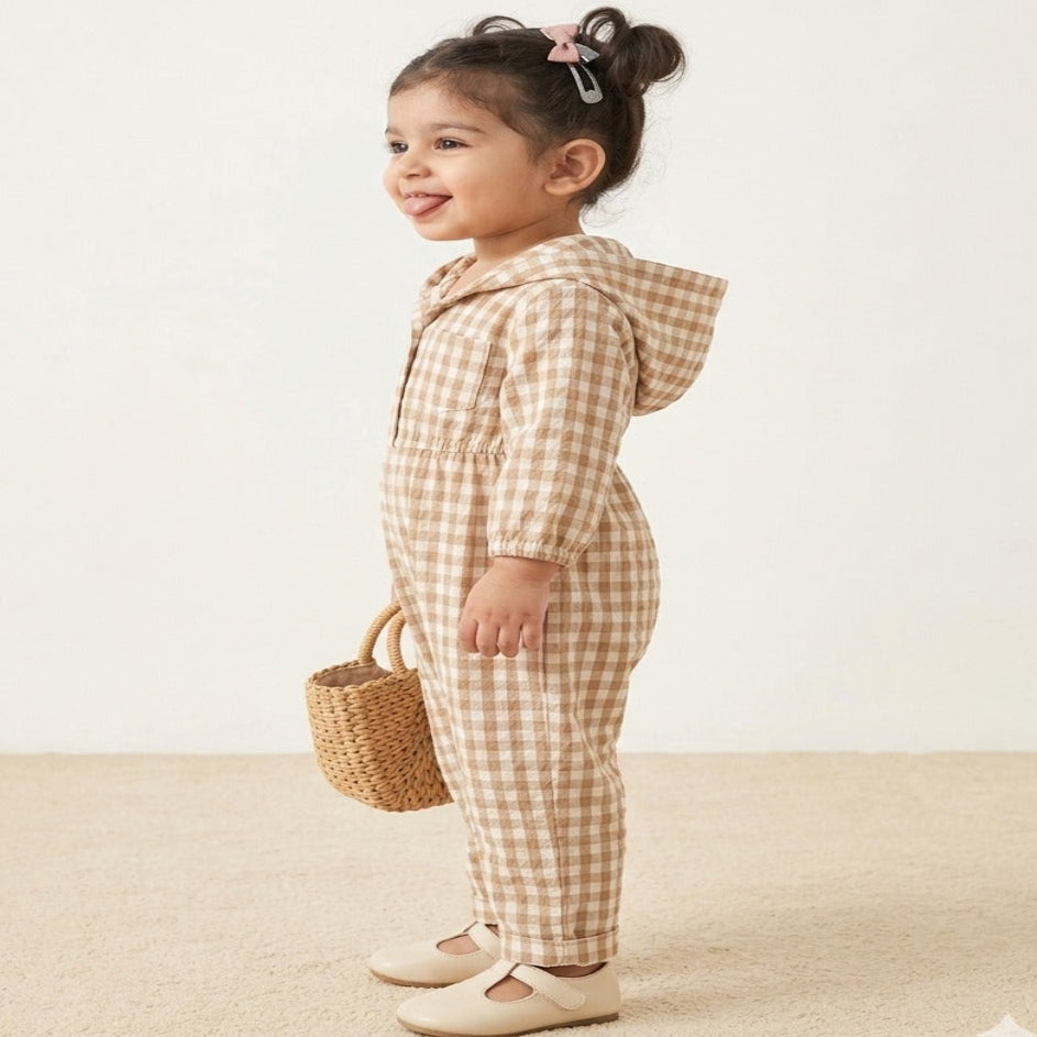 Latte Lane Hooded Customised Jumpsuit - Oatmeal Beige