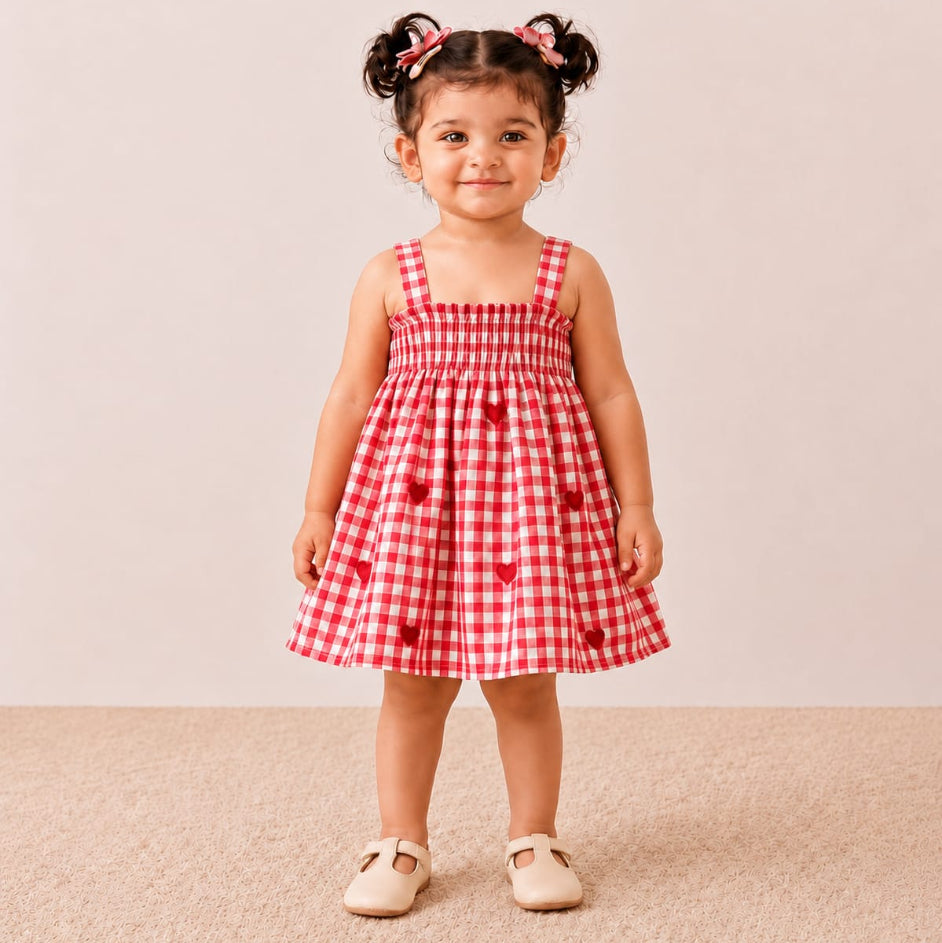 Rosy Bloom Heart Smocked Dress - Rose
