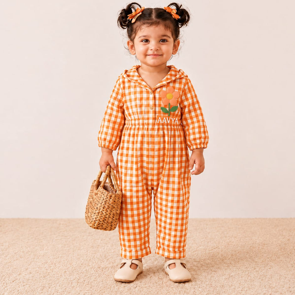 Apricot Bloom Hooded Customised Jumpsuit - Tangerine