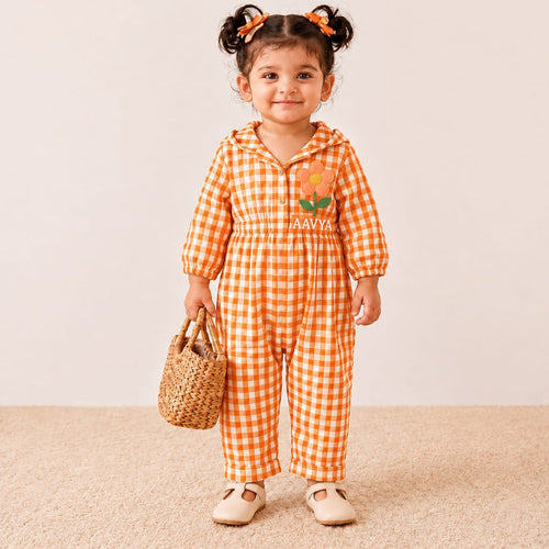 Apricot Bloom Hooded Customised Jumpsuit - Tangerine