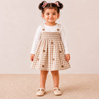Pine Heart Smocked Dress with Tshirt - Beige